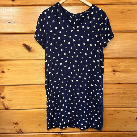 Madewell Dress Woman’s M Blue Navy Floral  in Daisy Dots Pockets Button Back - Picture 1 of 5